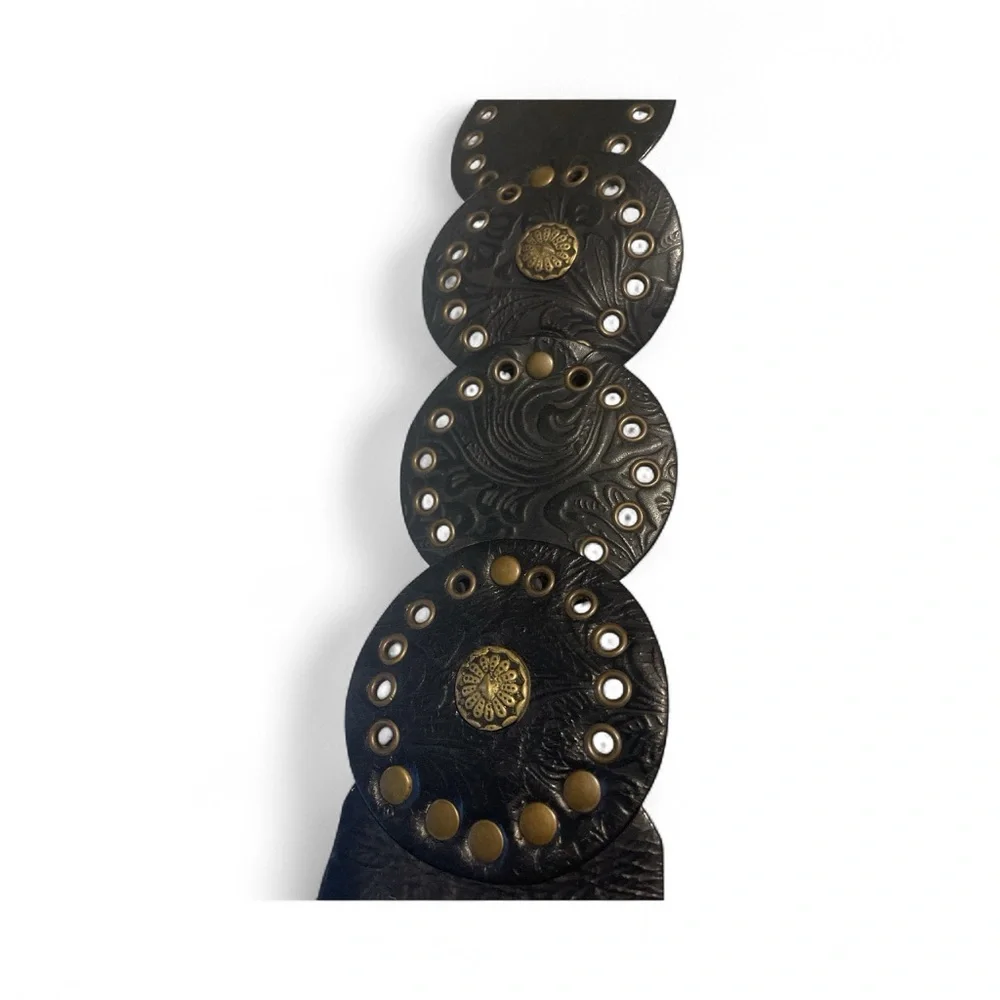 Women’s Black brown and Gold Embossed Leather Belt - Picture 4 of 7